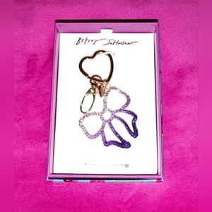 BETSEY JOHNSON Metallic Silver Purple Ribbon Bag Dangle Keychain Gift Boxed New